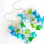 Bell flower bead cluster blue aqua green earrings