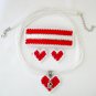 Red Black clover charm Plastic Canvas heart earrings pendant ribbon barrette set