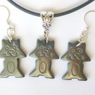 Hematite Cat natural stone crey pendant Necklace Earrings Set