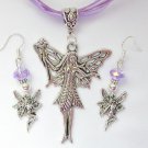 Fairy Holding a Wand charm pendant organza purple Necklace crystal Earrings Set Fairy Holding a Wand charm pendant organza purple Necklace crystal Earrings Set