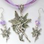 Fairy Dancing charm pendant purple organza Necklace crystal Earrings Set