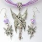 Fairy Posing Pretty charm pendant organza purple Necklace crystal earrings Set