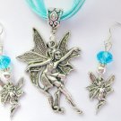 Fairy Dancing charm pendant aqua organza Necklace crystal Earrings Set Fairy Dancing charm pendant aqua organza Necklace crystal Earrings Set