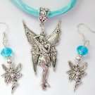 Fairy Posing charm pendant aqua organza Necklace crystal Earrings Set Fairy Posing charm pendant aqua organza Necklace crystal Earrings Set