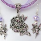 Fairy in Flight charm pendant purple organza Necklace crystal Earrings Set Fairy in Flight charm pendant purple organza Necklace crystal Earrings Set