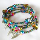Rainbow AB blue pink flower glass bead charm bangle bracelet earrings set Rainbow AB blue pink flower glass bead charm bangle bracelet earrings set