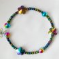 Rainbow AB blue pink flower glass bead charm bangle bracelet earrings set