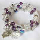 Iridescent AB purple bead butterfly charm bangle bracelet earrings set Iridescent AB purple bead butterfly charm bangle bracelet earrings set