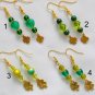 Lucky four leaf clover charm green glass bead earrings