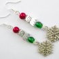 Christmas cat snowflake charm red green bead earrings
