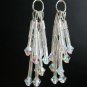 Clear iridescent crystal bugle seed bead dangle earrings