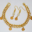 Four leaf clover charm gold rhinestone tennis Bracelet Earrings Set