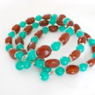 Teal green brown bead bangle bracelet earrings set Teal green brown bead bangle bracelet earrings set