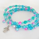 Aqua blue pink glass bead angel charm bangle bracelet earrings set Aqua blue pink glass bead angel charm bangle bracelet earrings set