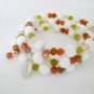 Fall brown green crackle bead leaf charm bangle bracelet earrings set