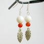 Fall brown green crackle bead leaf charm bangle bracelet earrings set