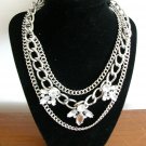 etc! silver clear rhinestone large chain 3 strand biker necklace NWT