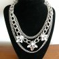 etc! silver clear rhinestone large chain 3 strand biker necklace NWT