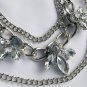 etc! silver clear rhinestone large chain 3 strand biker necklace NWT