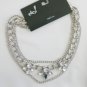 etc! silver clear rhinestone large chain 3 strand biker necklace NWT