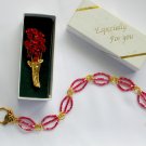 Vintage red rose bunch flower pin box & handmade hex bead bracelet Vintage red rose bunch flower pin box & handmade hex bead bracelet