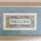 Welcome to your home flower blue mat completed cross stitch Welcome to your home flower blue mat completed cross stitch