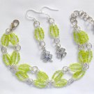Clover charm lime green luster hex seed bead Bracelet Earrings Set