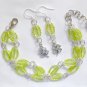 Clover charm lime green luster hex seed bead Bracelet Earrings Set