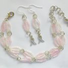 Ribbon awareness charm pink hex glass bead Bracelet Earrings Set Ribbon awareness charm pink hex glass bead Bracelet Earrings Set