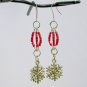 Snowflake charm red clear hex glass bead Bracelet Earrings Set