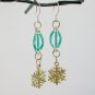 Snowflake charm aqua blue luster hex seed bead Bracelet Earrings Set