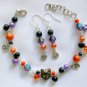 Czech cat bead moon charm orange black purple Bracelet Earrings Set