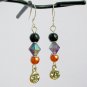 Czech cat bead moon charm orange black purple Bracelet Earrings Set