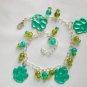 Green paw print charm crackle glass bead anklet