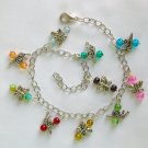 Butterfly snail rainbow crackle glass bead anklet
