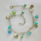 Czech sea shell glass bead blue green aqua charm anklet Czech sea shell glass bead blue green aqua charm anklet