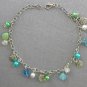 Czech sea shell glass bead blue green aqua charm anklet