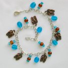 Flip Flop shoe charm blue brown glass bead anklet