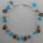 Flip Flop shoe charm blue brown glass bead anklet