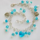 Crystal heart bead aqua blue charm anklet