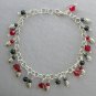 Ladybug charm red black glass bead anklet