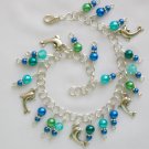 Dolphin charm aqua blue pearl bead anklet Dolphin charm aqua blue pearl bead anklet