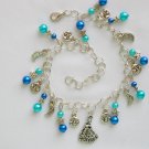 Fairy princess star moon charm aqua blue bead anklet