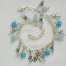 Dragonfly butterfly charm blue crackle glass bead anklet