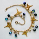 Caduceus charm medical nurse aqua black AB crystal bead anklet