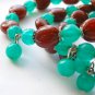 Teal green brown bead bangle bracelet earrings set