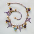 Caduceus charm medical nurse purple AB bead anklet
