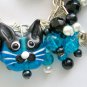 Cat aqua blue lampwork glass fish crackle bead charm bracelet