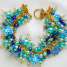 Butterfly blue aqua gold crystal bead cha cha charm bracelet Butterfly blue aqua gold crystal bead cha cha charm bracelet
