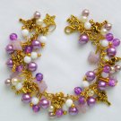 Fairy Czech butterfly purple gold pearl bead charm bracelet Fairy Czech butterfly purple gold pearl bead charm bracelet